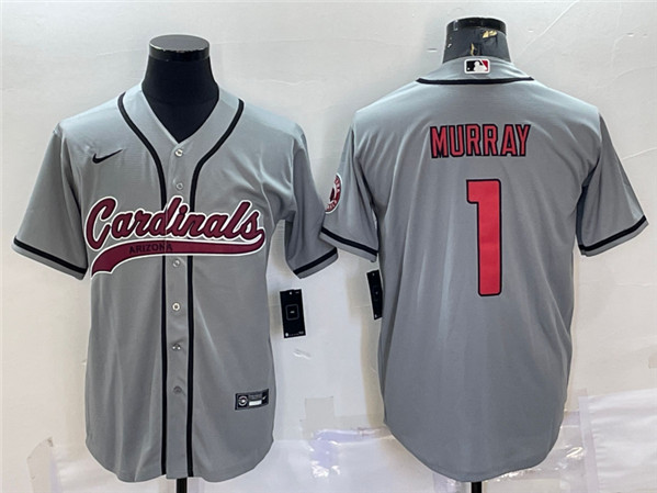 Men's Arizona Cardinals #1 Kyler Murray Gray With Patch Cool Base Stitched Baseball Jersey